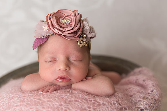 Newborn Baby Girl in Bucket Captured by Aurora Colorado Photographer Donna Young